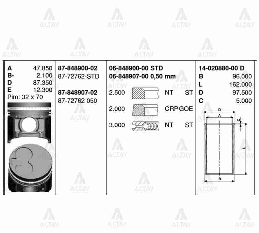 Piston Segmanlı B-2500 Çelik Turbo Std 8772762Std