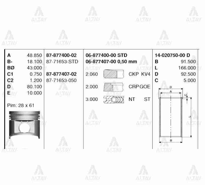 Piston Segmanlı Pıckup 03=> Yd25 Std 8771653Std