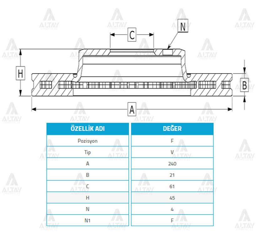 Fren Diski Cıvıc  92-95 / Cıvıc  96-00 1.4  / Ön Havalı 1.4-1.5 240-4 45251Sh3A00