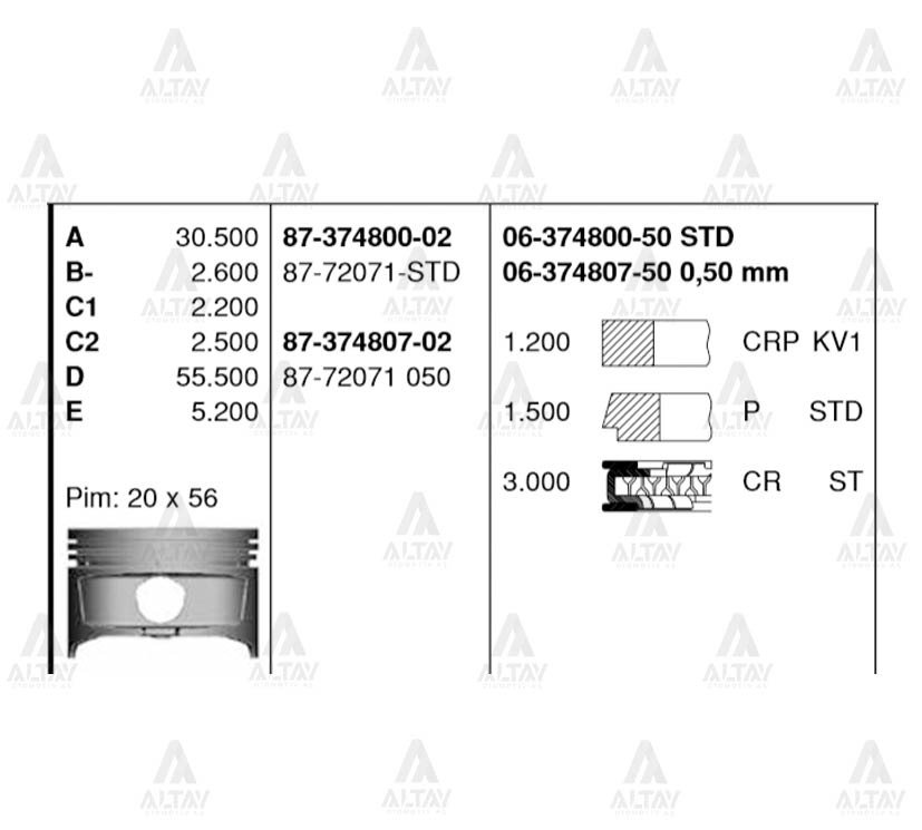 Piston Segmanlı Corolla 1.6L Enj. /  92-00 /  81.00Mm / 4Afe / 0.50 8772071050