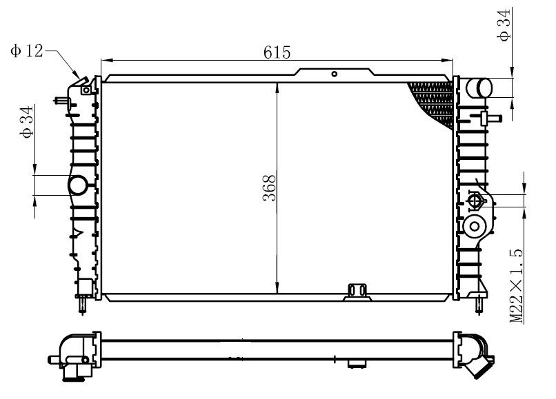 SU RADYATORU VECTRA A 1.6-1.7-1.8-2.0 16V 90-95     MANUEL - 615x368x22 1300092 / 1300133 / 90443463