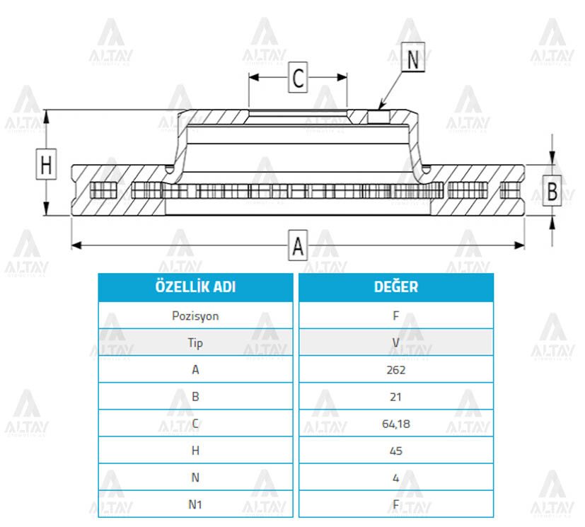 Fren Diski Cıvıc 92-05 1.6 / Jazz 09-12 / Rover 95-00 / Ön Havalı 262-4 45251Sk7A00