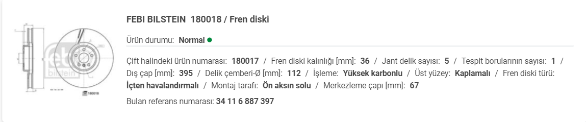 BMW G11-G12 (7.50) ÖN SOL FREN DİSKİ 34106887397