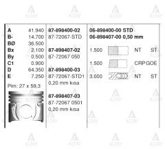 Piston Segmanlı Corolla 1.4 D4D / Yarıs 05=> Dizel Std 8772067Std