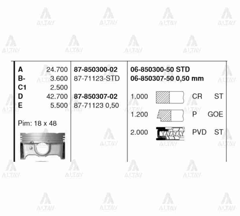 Piston Segmanlı Accent 15=> Blue / I-20 Benzinli 1.4 G4Lc / Std 8771177Std