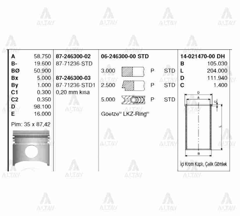 Piston Segmanlı Npr-59 102Mm Std 8771236Std