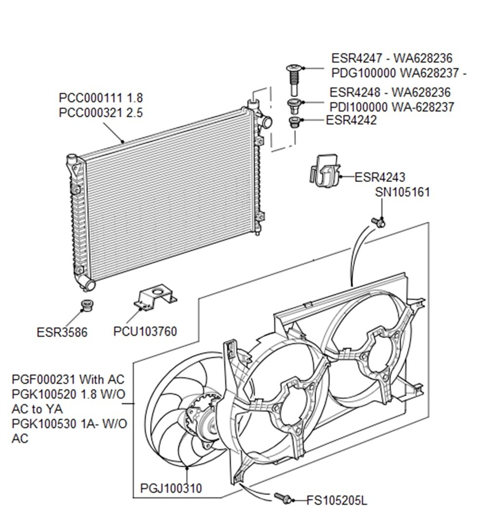 RADYATÖR YAN BAKALİTİ TD4 LAND ROVER PCU103760