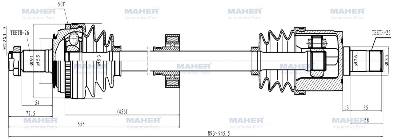 Aks Komple Ön Cıvıc 01-06 / Sol M-T 1.6 Absli 50 Diş 893Mm 44306S5A950