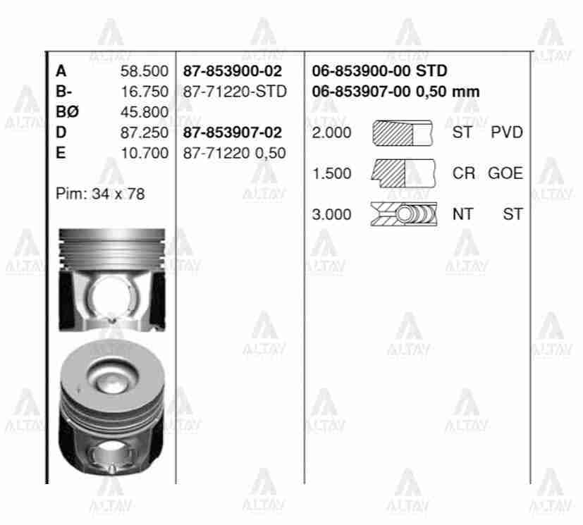 Piston Segmanlı D-Max 2.5 Euro-4 4Jk1-Tc 07-12  95.40Mm Std 8771220Std