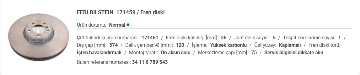 BMW F01-F02-F07 (7.50İ) ÖN FREN DİSK SOL 34106898731