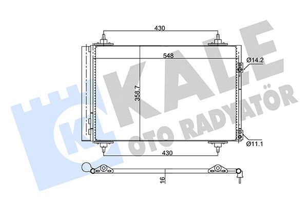 RADYATÖR KLİMA  307 / 308 / 3008 / 5008 / PARTNER TEPEE / RCZ / C4 / C4 PICASSO / BERLINGO 1.4-1.6 16V 1.6HDI 04=>  DS 5 EP6CDT (AT/MT) KURUTUCU İLE  BRAZING (525X361X16)