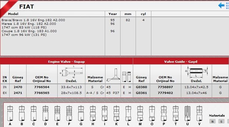 SİBOP TAKIMI 2470 2471 IN 8 E8 BRAVA MAREA 1.8 16V