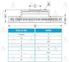 Fren Diski Corolla 07-11 / Aurıs 07-11 / 1.4 D4D Dizel Arka Düz 270-5 4243102180