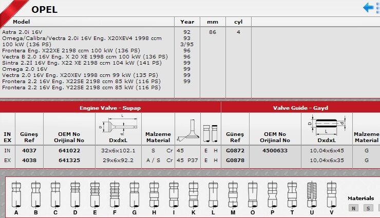 SİBOP TAKIMI 4037 4038 IN 8 E8 VECTRA B 2.0İ 16V (X20XEV)