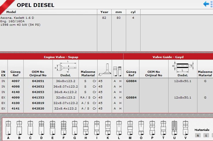 SİBOP TAKIMI 4097 4099 IN 4 E4 ASCONA D 1.6 STD KADET