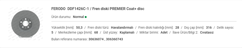 VOLVO S60-XC90 ÖN DİSK (ADET) 30636074