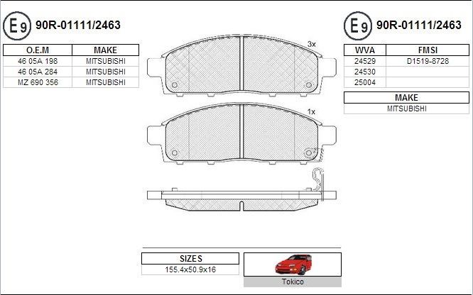 FREN BALATASI ON L200 CR 07- / L200 SU 15- 4605A198 - MZ690356 - 4605A284 - 4605A623