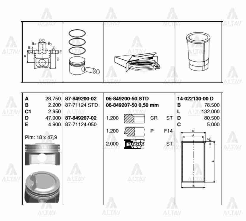 Piston Segmanlı Accent 06=> Era 1.4 / Getz 06=> 1.4 Std 8771124Std
