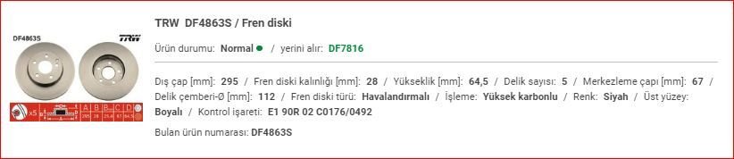 M.BENZ W204-212 ÖN FREN DİSKİ ADET A2124211312