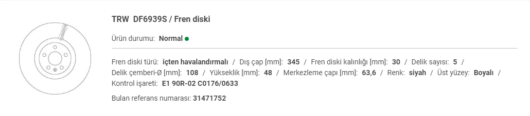 VOLVO XC60-XC90 ÖN FREN DİSK (ADET) 18 İNÇ 31471752
