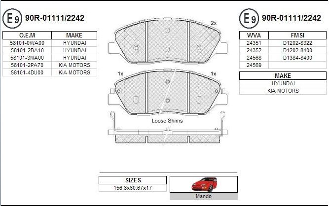FREN BALATASI ON SANTAFE 05- / SORENTO 09- / H350 15- -