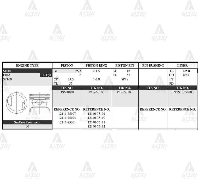 Piston Takım Carry 1.0L / 88-98 / F10A / Samuraı 84-86 / 65.50Mm / Sj410 / 0.50 1211175107