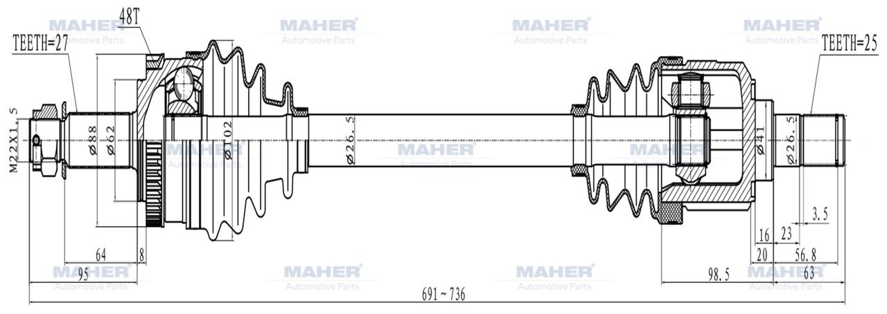 İx-35 10-15 / Sportage 11-16 / 1.6 Benzinli Sağ Absli 48 Diş 691Mm
