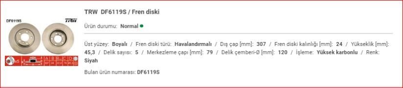 MINI COOPER S COUNTRYMAN R60 ÖN DİSK ADET 34119811538