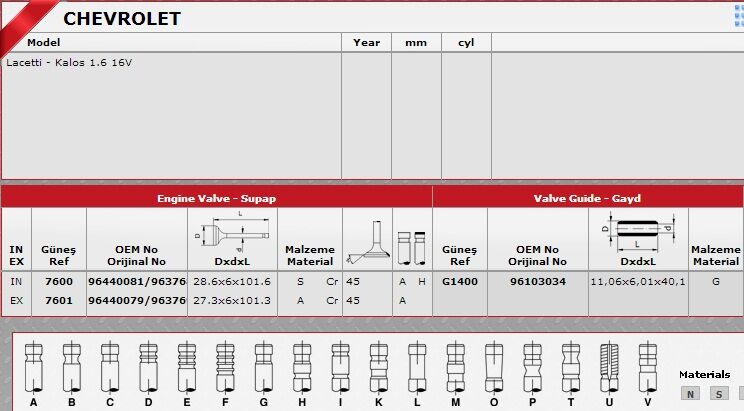SİBOP TAKIMI 7600 7601 IN 8 E8 KALOS 1.4 LACETTI 1.6 16V