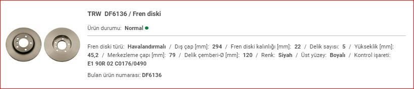 MINI COOPER COUNTRYMAN R60 ÖN DİSK TAKIM 34119811537