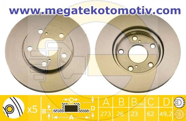FREN DISKI ON AURIS 1.4 D4D 07- / COROLLA 1.4 D4D 07- / RAV4 01-06      273MM 43512-02180 / 43512-42031 / 43512-12690 / 43512-42030