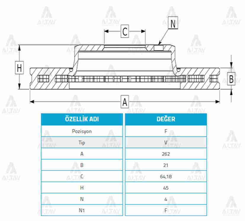 Fren Diski Cıvıc 92-05 1.6 / Jazz 09-12 / Rover 95-00 / Ön Havalı 262-4 45251Sk7A00