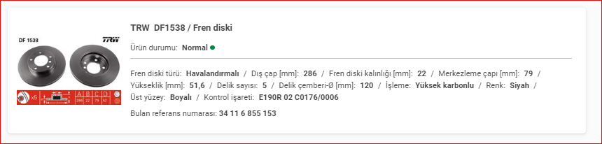 BMW E36-E46 ÖN DİSK HAVALI TAKIM 34116855153
