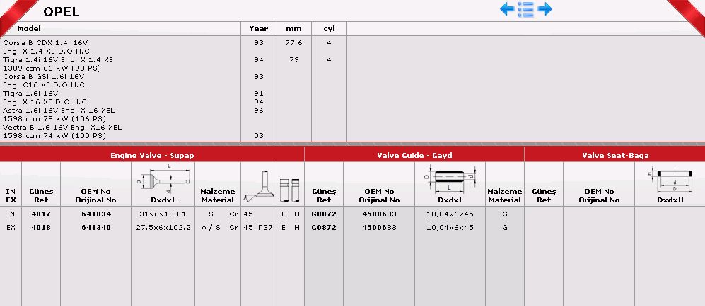 SİBOP GAYDI G0872 IN 8 E8 ASTRA 1.4 1.6 16V