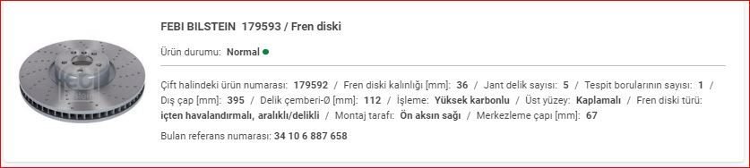 BMW G30-G11 M-PERFORMANCE ÖN DİSK SAĞ 34106887658