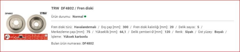 BMW E87-E90 ARKA DİSK TAKIM 34216864901