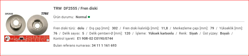 BMW E34 ÖN DİSK DOLU TAKIM 34111161693