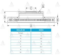 Fren Diski I-30 07-11 / Ceed 08-12 / Ix-35 11-15 / Sportage 11-15 / Arka Düz 262-5 584111H300