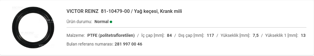 M.BENZ W177-C118 M282 ARKA KRANK KEÇESİ (84x117x7.5x13) A2819970046
