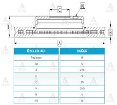 Fren Diski Corolla 07-11 / Aurıs 07-11 / 1.4 D4D Dizel Arka Düz 270-5 4243102180