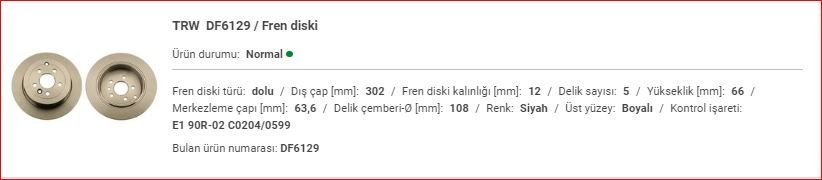 FREELANDER 2 ARKA DİSK TAKIM LR001018