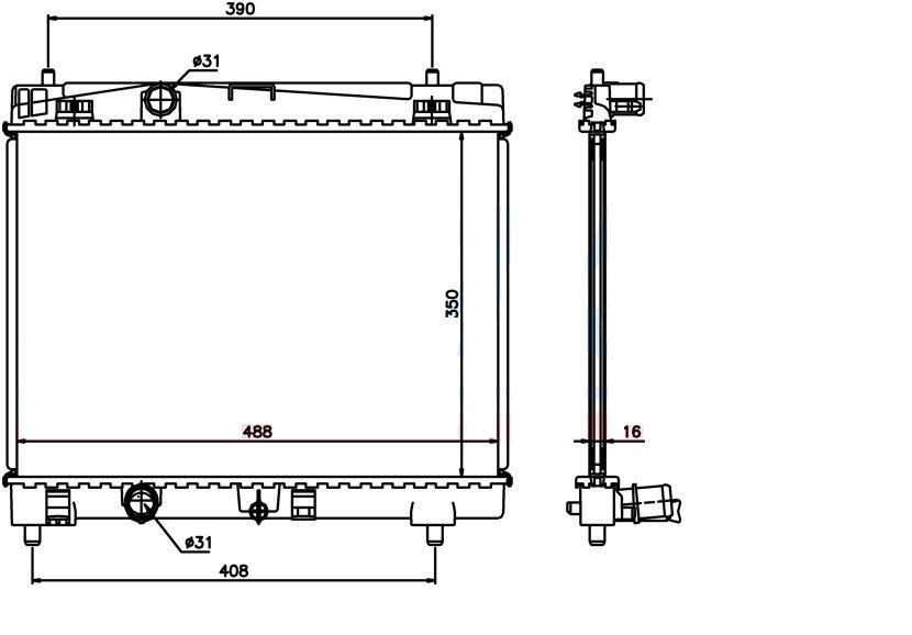 SU RADYATORU YARIS 1.0 - 1.3 06=>     BENZINLI  -  MANUEL  - 350x488x16 16400-23170