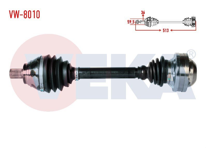 Komple Aks Sol On Volkswagen Caddy Iıı (2Ka,2Kh,2Ca,2Ch) 1.9 Tdı Bjb Uzunluk 513Mm 2004-2010 2K0407271E