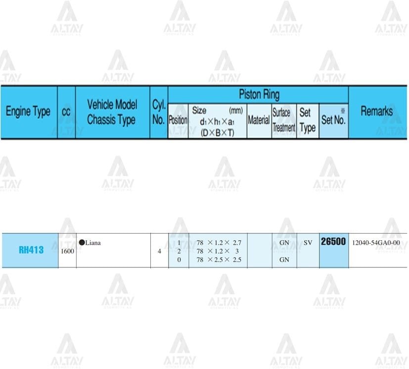 Segman Swıft 02-07 1.3 - 1.5 / Vıtara 1.6L Jb416 3 Kapı / 78.00Mm / M16A / Std Takım 26500Std