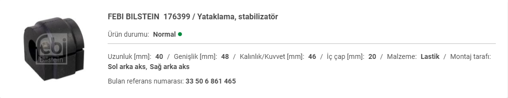 BMW G30-G11 ARKA VİRAJ DEMİR LASTİĞİ 33506861465 33506861465 33506861465