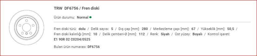 BMW F40-F45-F48 MINI F60 ARKA FREN DİSKİ TAKIM 34216799367