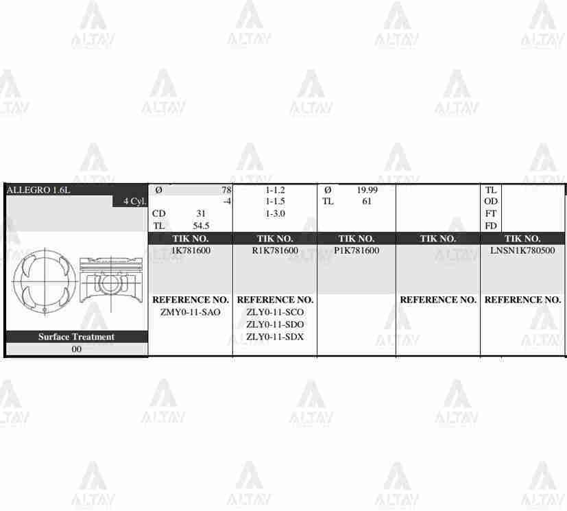 Piston Takım 323 1.5L /  99-03 / 78.50Mm / Zl / 0.50 Zmyo11Sao