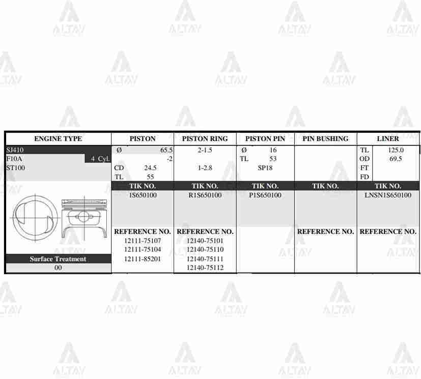 Piston Takım Carry 1.0L / 88-98 / F10A / Samuraı 84-86 / 65.50Mm / Sj410 / Std 1211175107