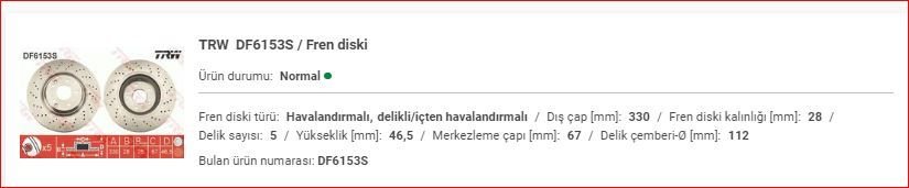 M.BENZ W203-209 ÖN FREN AYNASI SPOR TİP ADET A2034211312