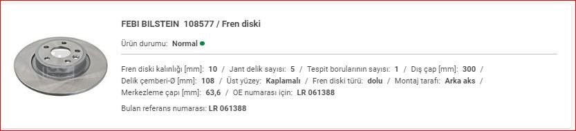 RANGE ROVER SPORT 2.0 ARKA DİSK (ADET) LR061388